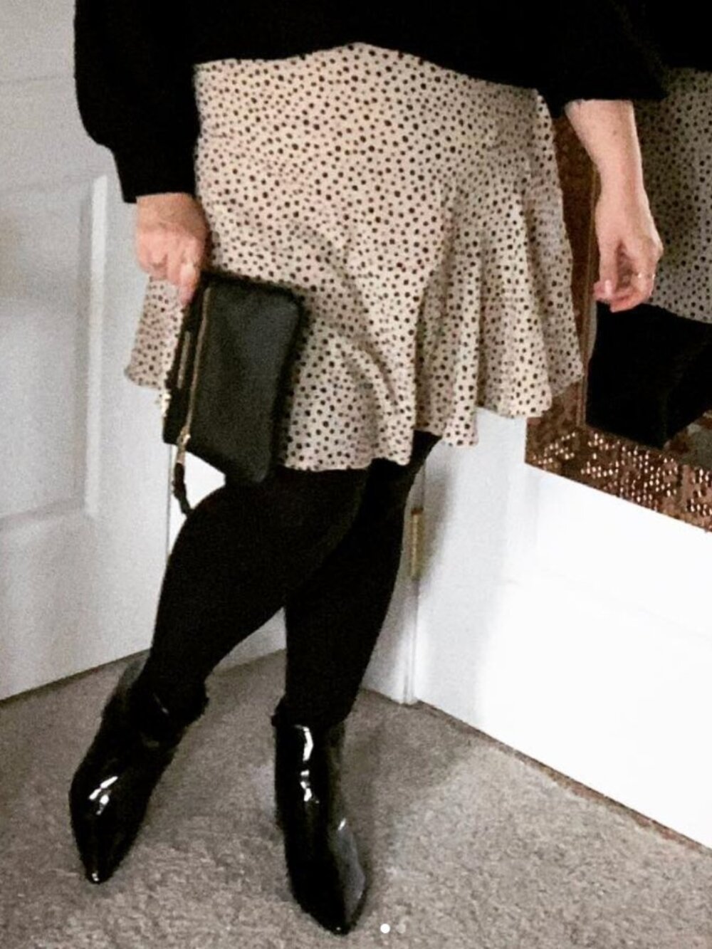NWOT! Mi Ami Beige/Black Flounce Dalmatian Print Mini-Skirt
